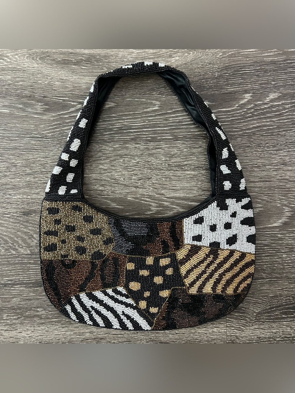Vtg Y2K Micro Beaded Purse Geometric Design Animal Print Tiger Cheetah Zebra 90s